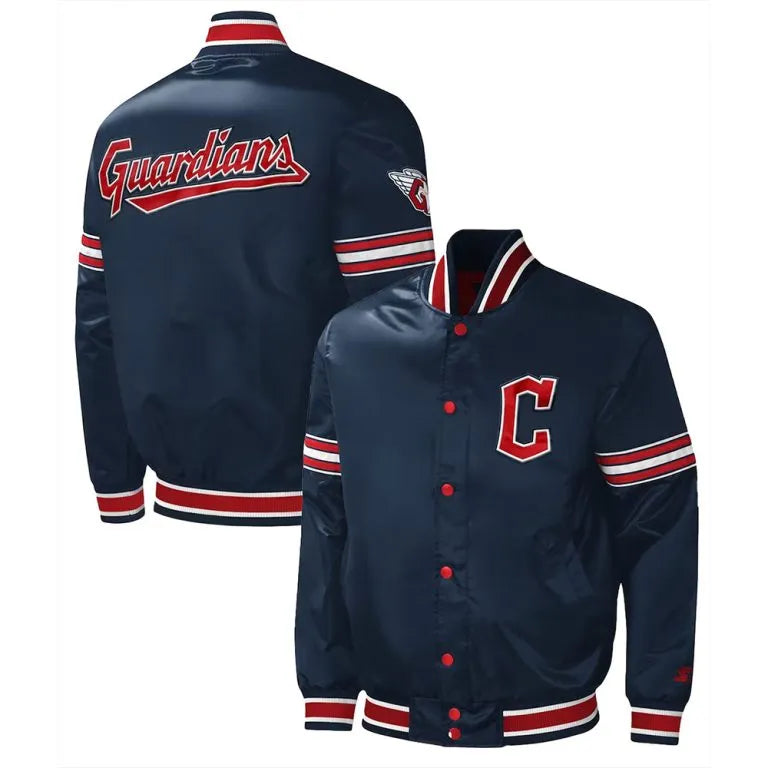 Cleveland Guardians Midfield Full-Snap Navy Satin Varsity Men's Jacket