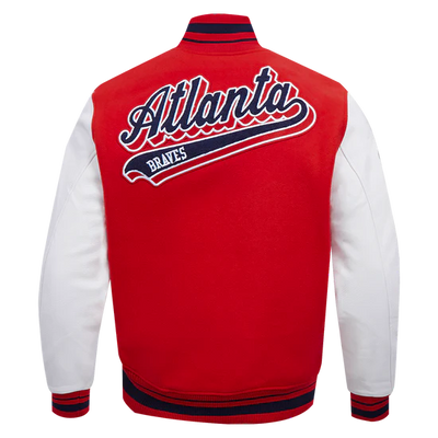 Atlanta Braves Script Tail Red Wool and White Leather Sleeves Varsity Men's Jacket