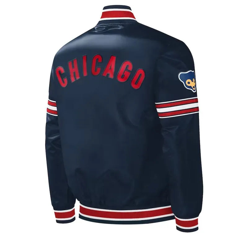Chicago Cubs Slider Full-Snap Varsity Navy Blue Satin Men's Jacket