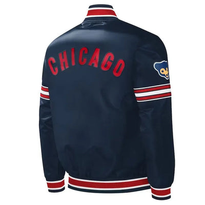 Chicago Cubs Slider Full-Snap Varsity Navy Blue Satin Men's Jacket