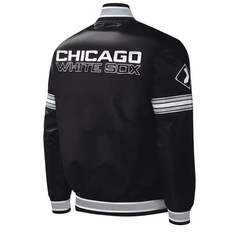 Chicago White Sox Midfield Varsity Full-Snap Black Satin Men's Jacket