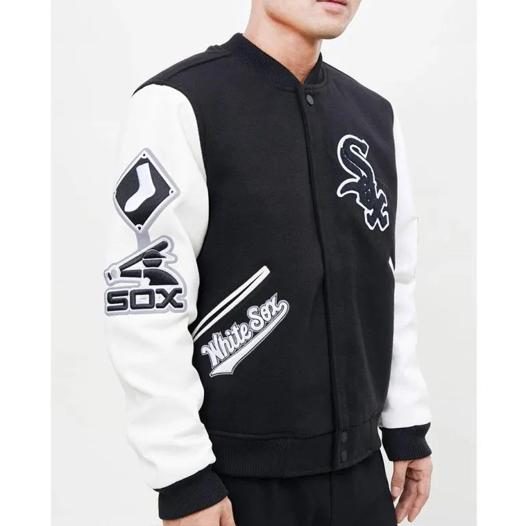 Chicago White Sox Letterman Black Wool & White Leather Sleeves Men's Jacket