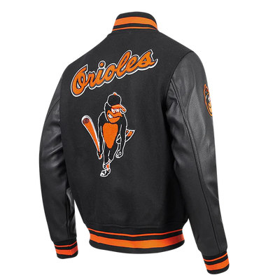 Baltimore Orioles Retro Classic Rib Black Wool & Leather Sleeves Varsity Men's Jacket