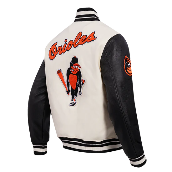 Baltimore Orioles Retro Classic Rib White Wool & Black Leather Sleeves Varsity Men's Jacket