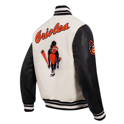 Baltimore Orioles Retro Classic Rib White Wool & Black Leather Sleeves Varsity Men's Jacket