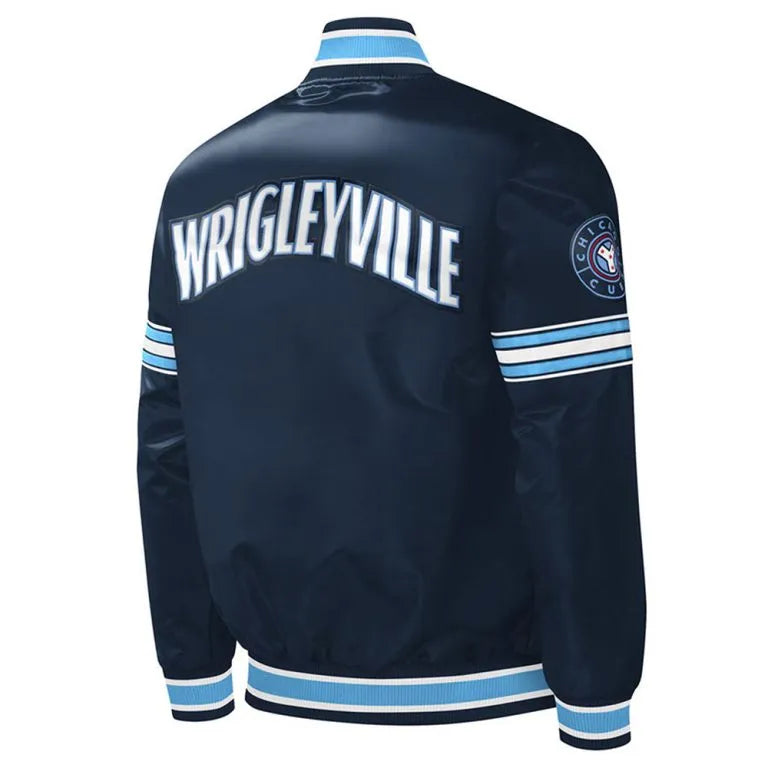 Chicago Cubs City Connect Midfield Full-Snap Varsity Navy Blue Satin Men's  Jacket