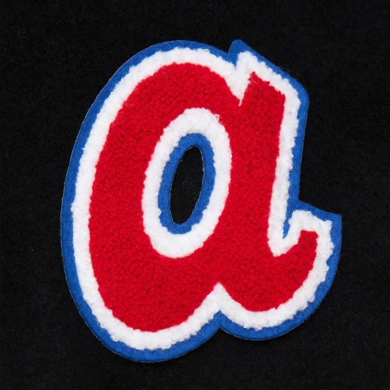 Atlanta Braves Black Out Wool & Leather Sleeves Vintage Logo Full-Snap Varsity Men's Jacket