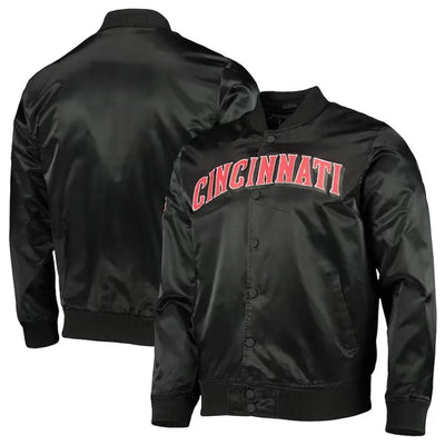 Cincinnati Reds Wordmark Black Satin Full-Snap Men's Jacket