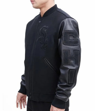 Chicago White Sox Black Wool & Leather Sleeves Letterman Men's Jacket