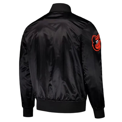 Baltimore Orioles Wordmark Full-Snap Black Satin Men's Bomber Jacket