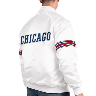 Chicago Cubs Power Forward Full-Snap Varsity White Satin Men's Jacket
