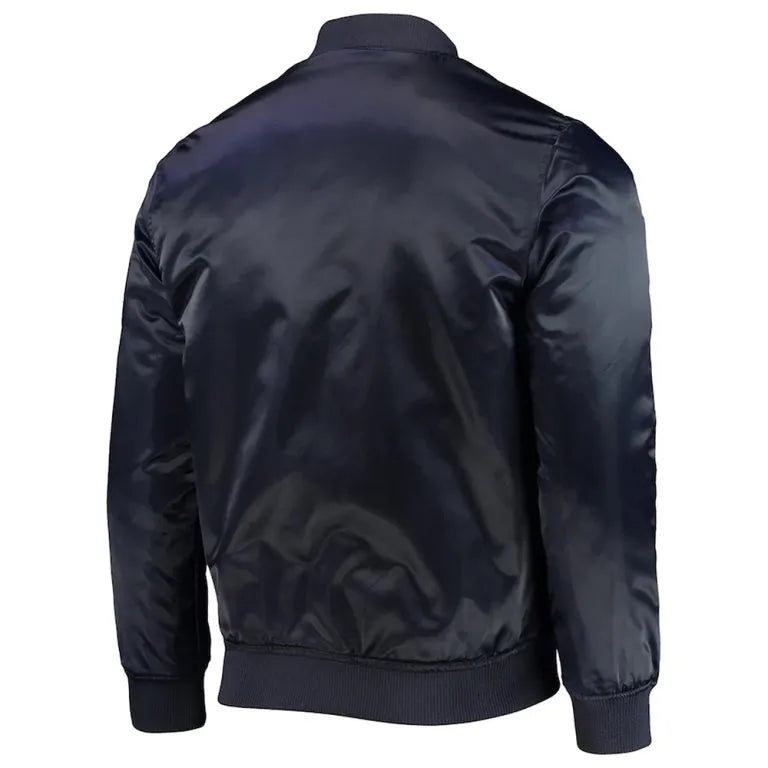 Boston Red Sox Wordmark Navy Blue Satin Full-Snap Men's Bomber Jacket