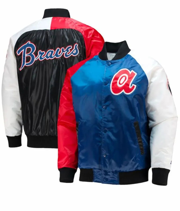 Atlanta Braves Satin Tri-Color Full-Snap Varsity Men's Bomber Jacket