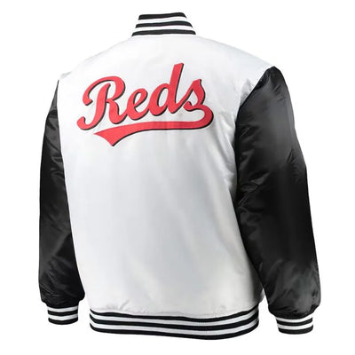 Cincinnati Reds Varsity Full-Snap White/Black Satin Men's Jacket
