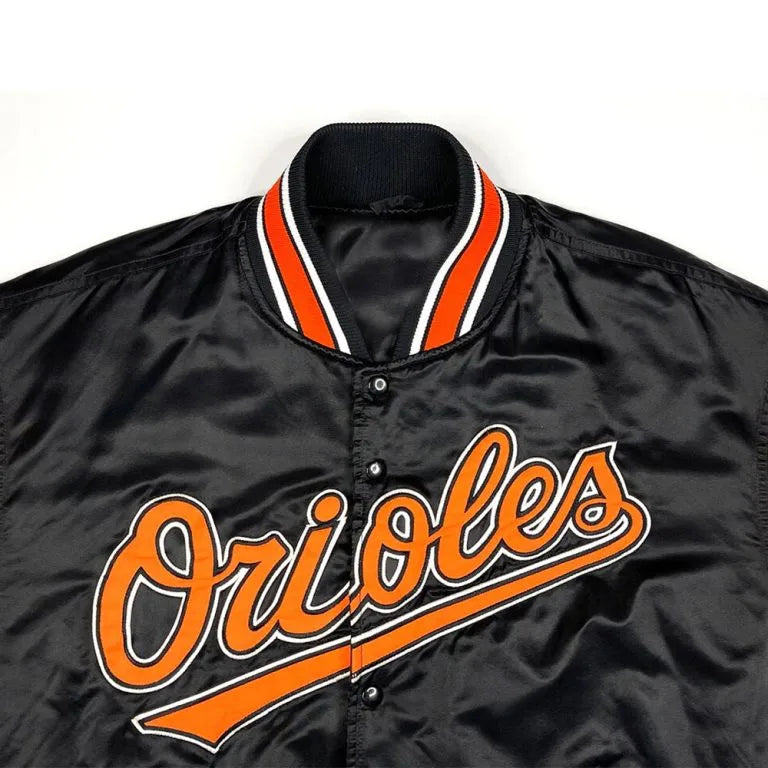 Baltimore Orioles 90s Bomber Black & Orange Full-Snap Satin Men's Jacket