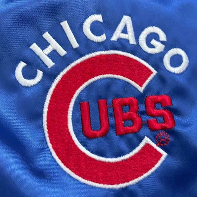 Chicago Cubs 80’s Varsity Blue Satin Full-Snap Men's Bomber Jacket