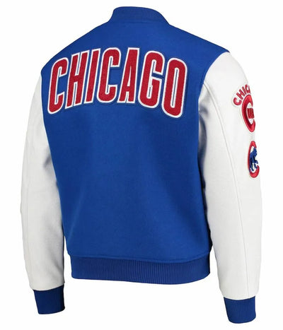 Chicago Cubs Full-Zip Royal Blue Wool & White Leather Sleeves Varsity Men's Jacket