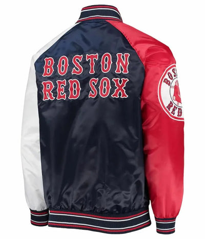 Boston Red Sox Reliever Raglan Navy Blue & Red Full-Snap Men's Bomber Jacket