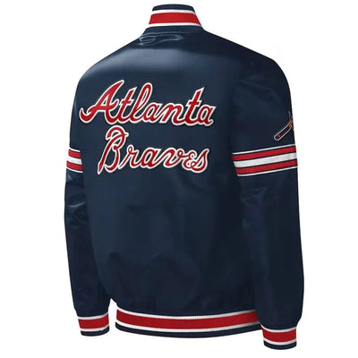 Atlanta Braves Midfield Navy Blue Satin Varsity Men's Bomber Jacket