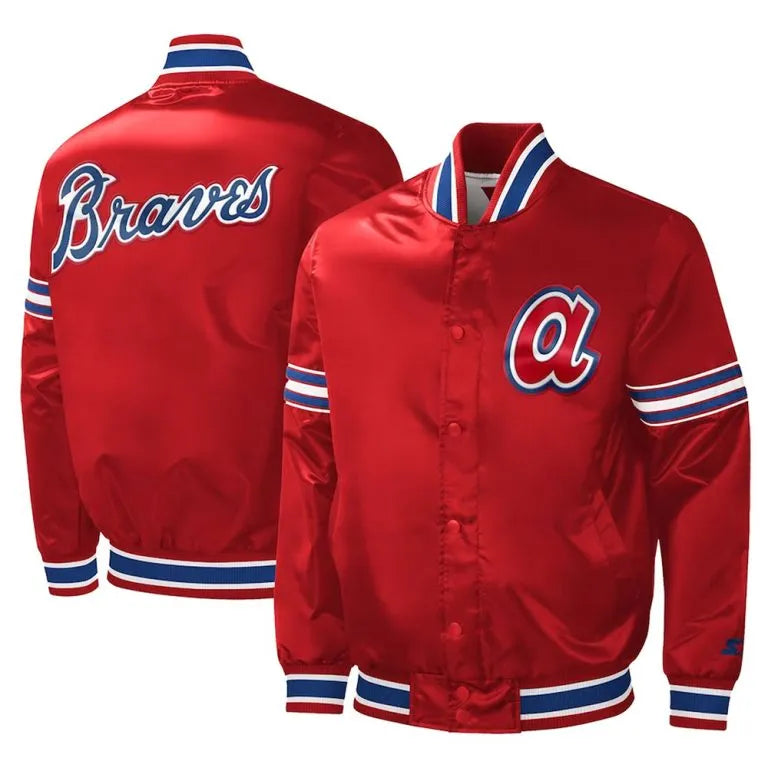 Atlanta Braves Slider Red Varsity Satin Men's Bomber Jacket