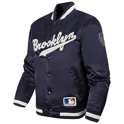 Brooklyn Dodgers Navy Blue Satin Full-Snap Men's Bomber Jacket
