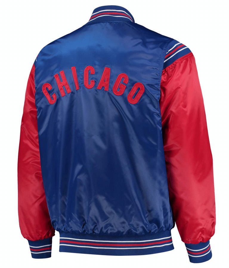 Chicago Cubs Bomber Red and Royal Blue Satin Full-Snap Men's Bomber Jacket