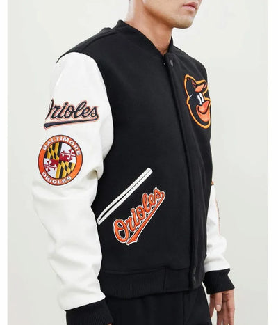 Baltimore Orioles Black Wool and White Leather Sleeves Letterman Varsity Men's Jacket