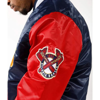 Atlanta Braves Black Label Navy and Red Full-Snap Satin Men's Bomber Jacket