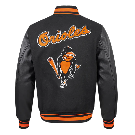 Baltimore Orioles Retro Classic Rib Black Wool & Leather Sleeves Varsity Men's Jacket