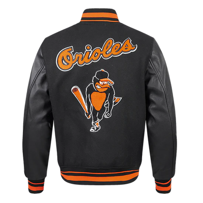 Baltimore Orioles Retro Classic Rib Black Wool & Leather Sleeves Varsity Men's Jacket
