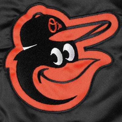 Baltimore Orioles Midfield Full-Snap Varsity Black Satin Men's Bomber Jacket