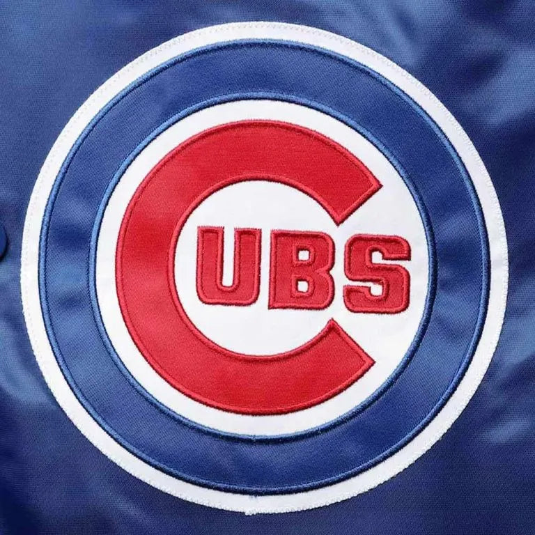 Chicago Cubs Reliever Full-Snap Varsity Royal Blue & Red Satin Men's Jacket
