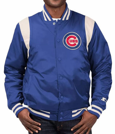 Chicago Cubs Royal Blue & Cream Satin Bomber Varsity Men's Jacket