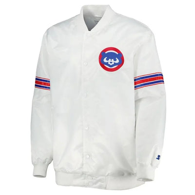 Chicago Cubs Power Forward Full-Snap Varsity White Satin Men's Jacket
