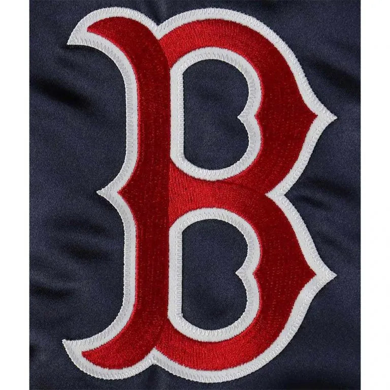 Boston Red Sox Blocked Full-Snap Raglan Navy & Red Satin Men's Bomber Jacket