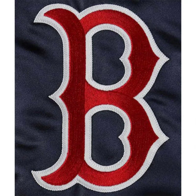 Boston Red Sox Blocked Full-Snap Raglan Navy & Red Satin Men's Bomber Jacket