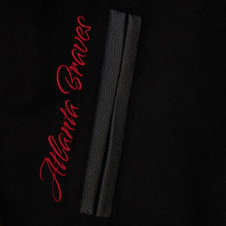 Atlanta Braves Black Out Wool & Leather Sleeves Vintage Logo Full-Snap Varsity Men's Jacket