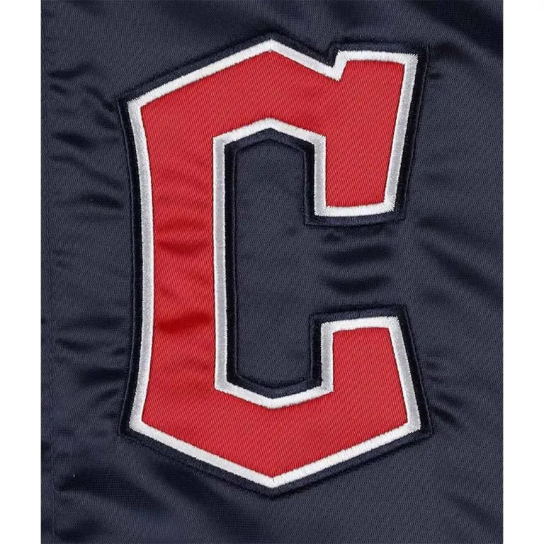 Cleveland Guardians Midfield Full-Snap Navy Satin Varsity Men's Jacket