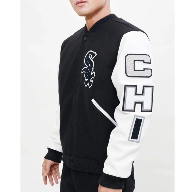 Chicago White Sox Letterman Black Wool & White Leather Sleeves Men's Jacket