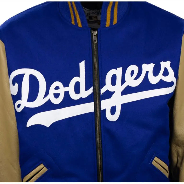 Brooklyn Dodgers 1951 Royal Blue Wool & Golden Tan Leather Sleeves Full-Zip Varsity Men's Jacket