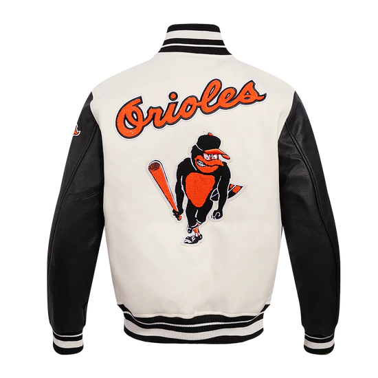 Baltimore Orioles Retro Classic Rib White Wool & Black Leather Sleeves Varsity Men's Jacket