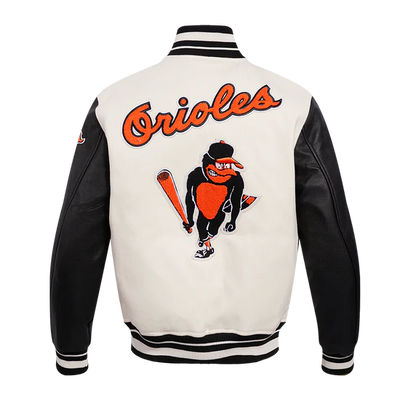 Baltimore Orioles Retro Classic Rib White Wool & Black Leather Sleeves Varsity Men's Jacket