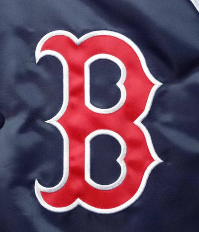 Boston Red Sox Reliever Raglan Navy Blue & Red Full-Snap Men's Bomber Jacket