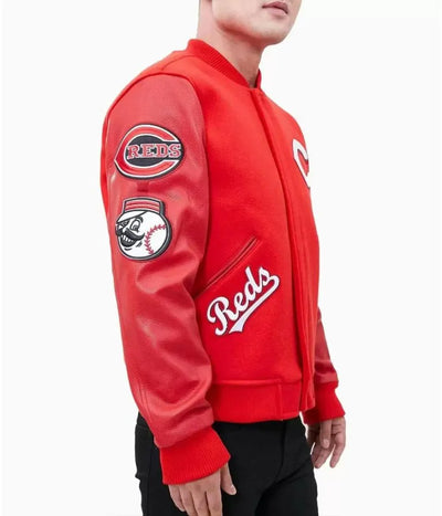 Cincinnati Reds Letterman Red Wool & Leather Sleeves Men's Varsity Jacket