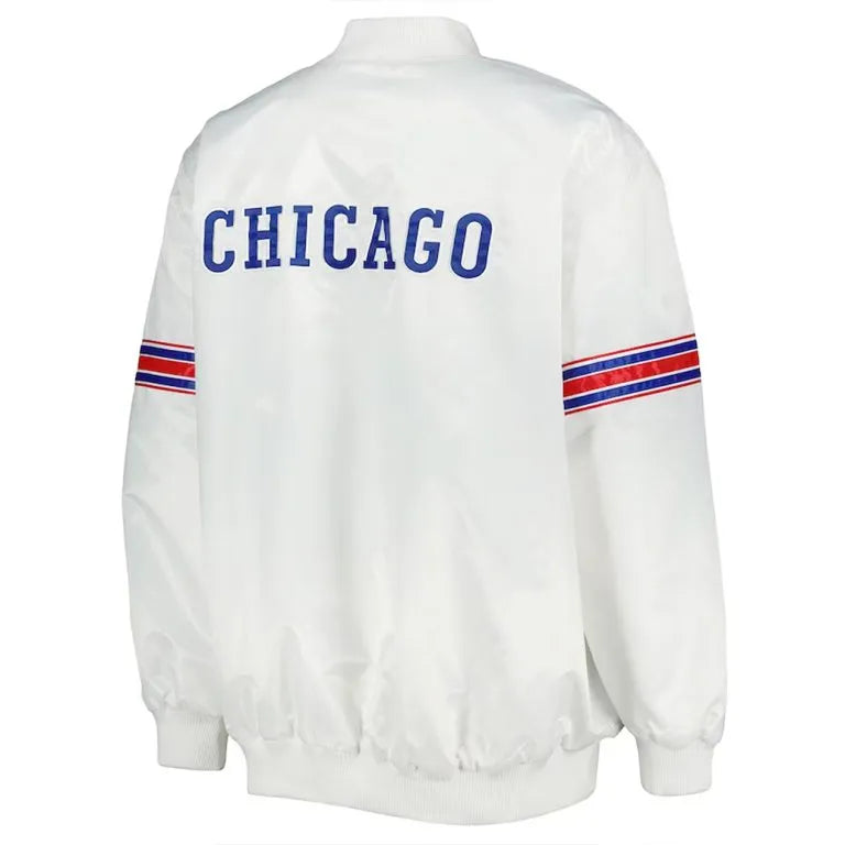 Chicago Cubs Power Forward Full-Snap Varsity White Satin Men's Jacket