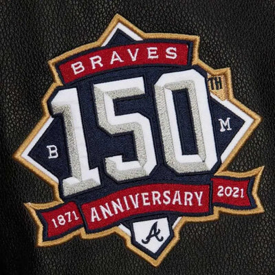 Atlanta Braves Black Out Wool & Leather Sleeves Vintage Logo Full-Snap Varsity Men's Jacket