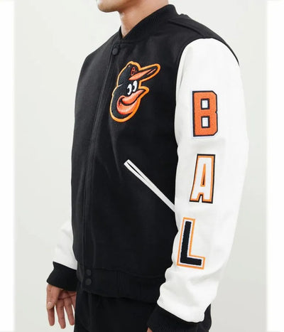 Baltimore Orioles Black Wool and White Leather Sleeves Letterman Varsity Men's Jacket