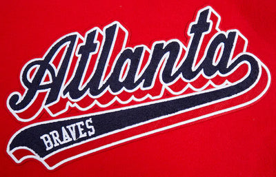 Atlanta Braves Script Tail Red Wool and White Leather Sleeves Varsity Men's Jacket