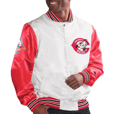 Cincinnati Reds The Legend Varsity Full-Snap White Satin Men's Jacket