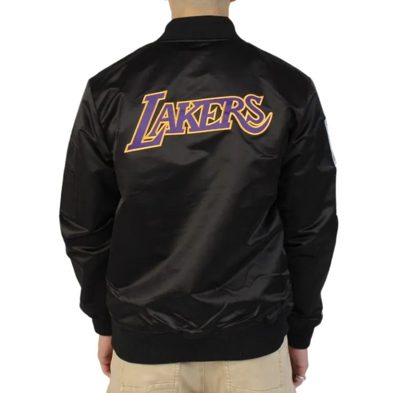 Los Angeles Lakers Vintage Logo Lightweight Full-Zip Varsity Black Satin Men's Bomber Jacket